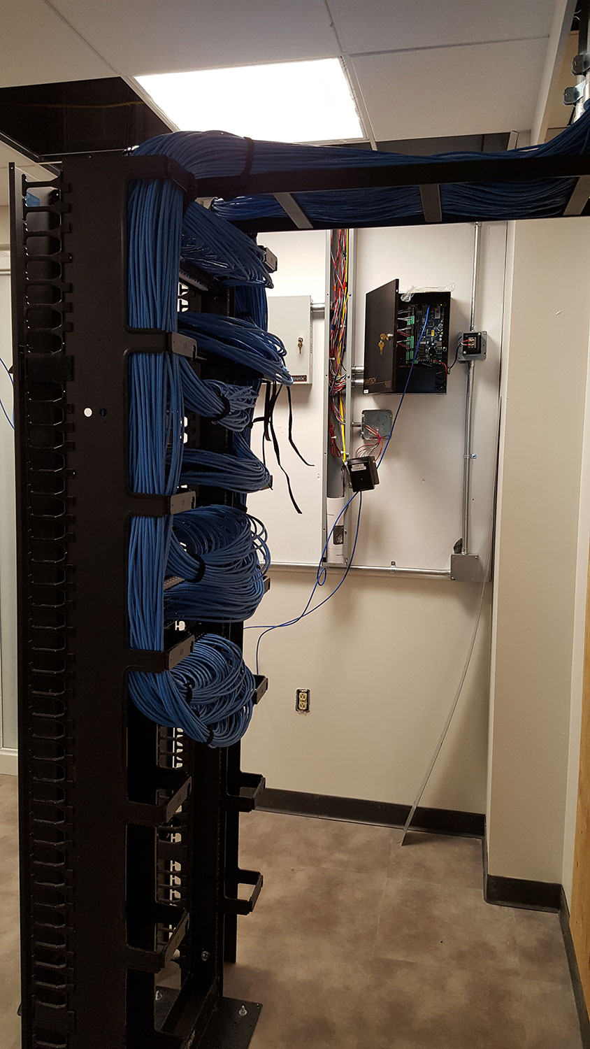 blue wires on gray unit